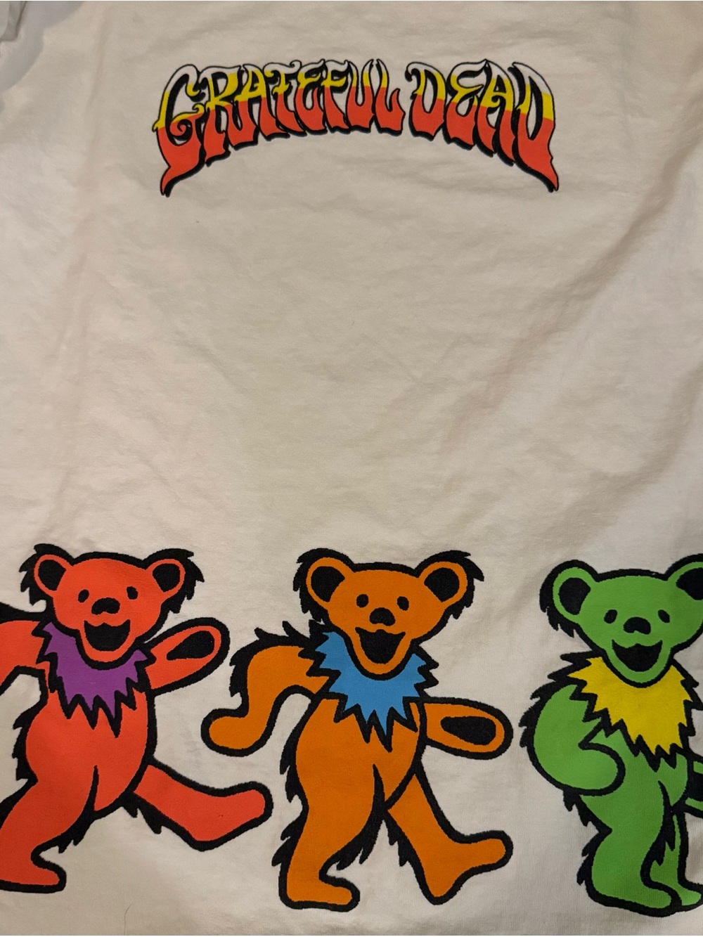 Grateful Dead Long Sleeve Tee with Red, Orange, and Green Dancing Bears